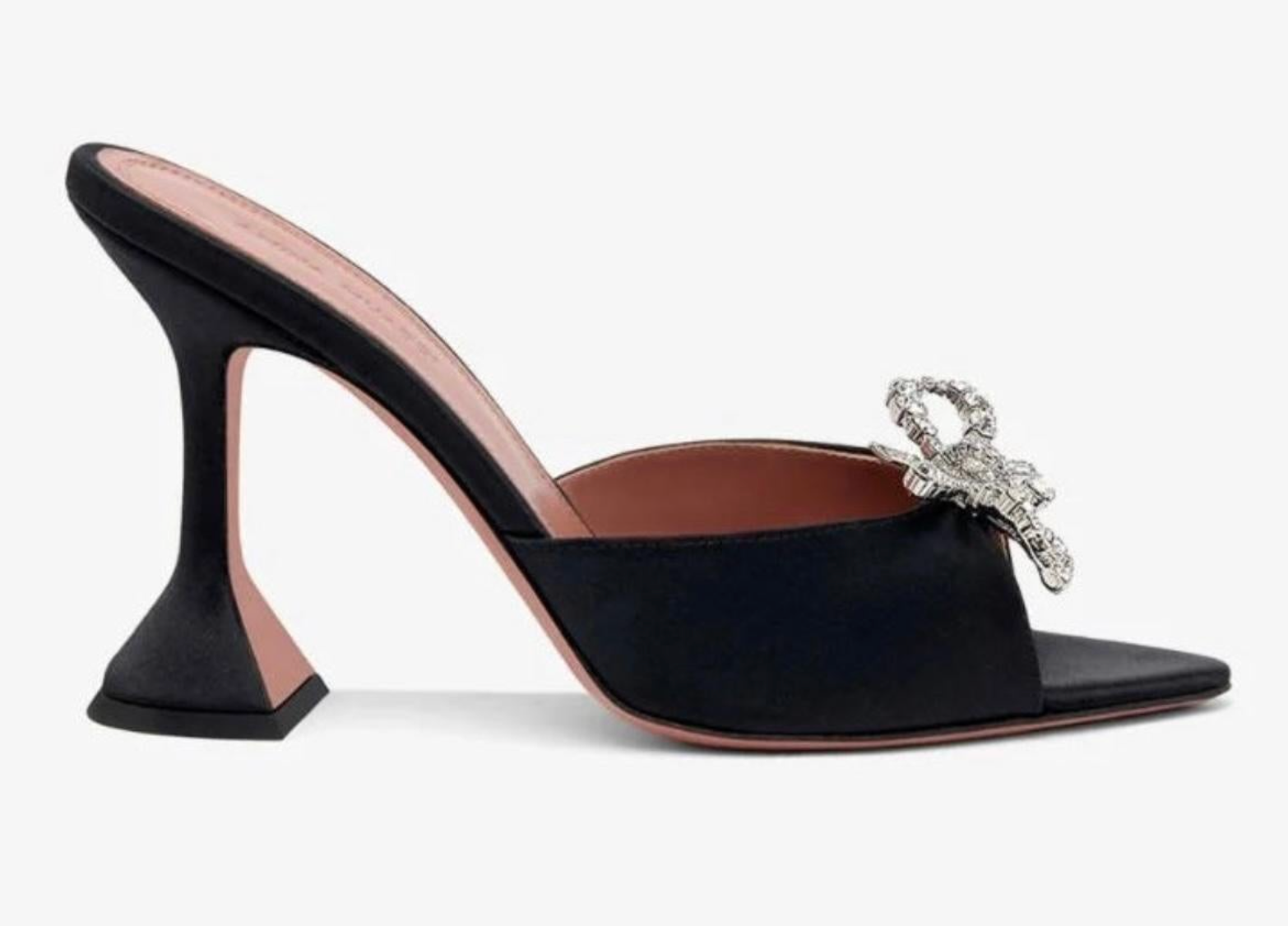 Amina Muaddi Black Satin Embellished Mules