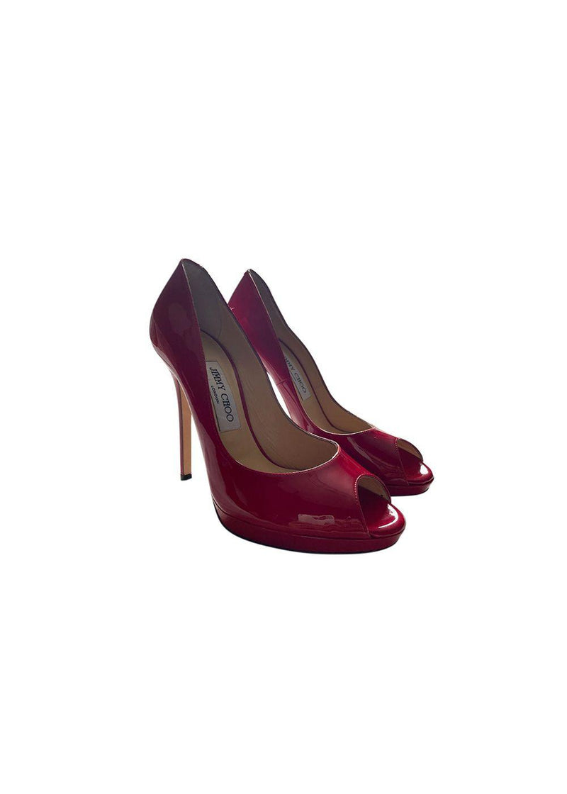 Red patent Luna heeled pumps