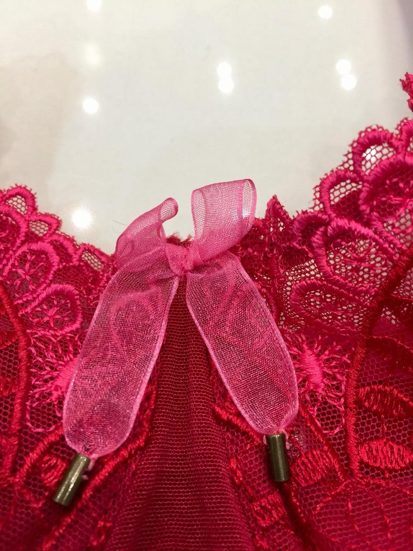Aubade Paris Embroidered Rose Red & Fuchsia Pink Bra & Brief Set