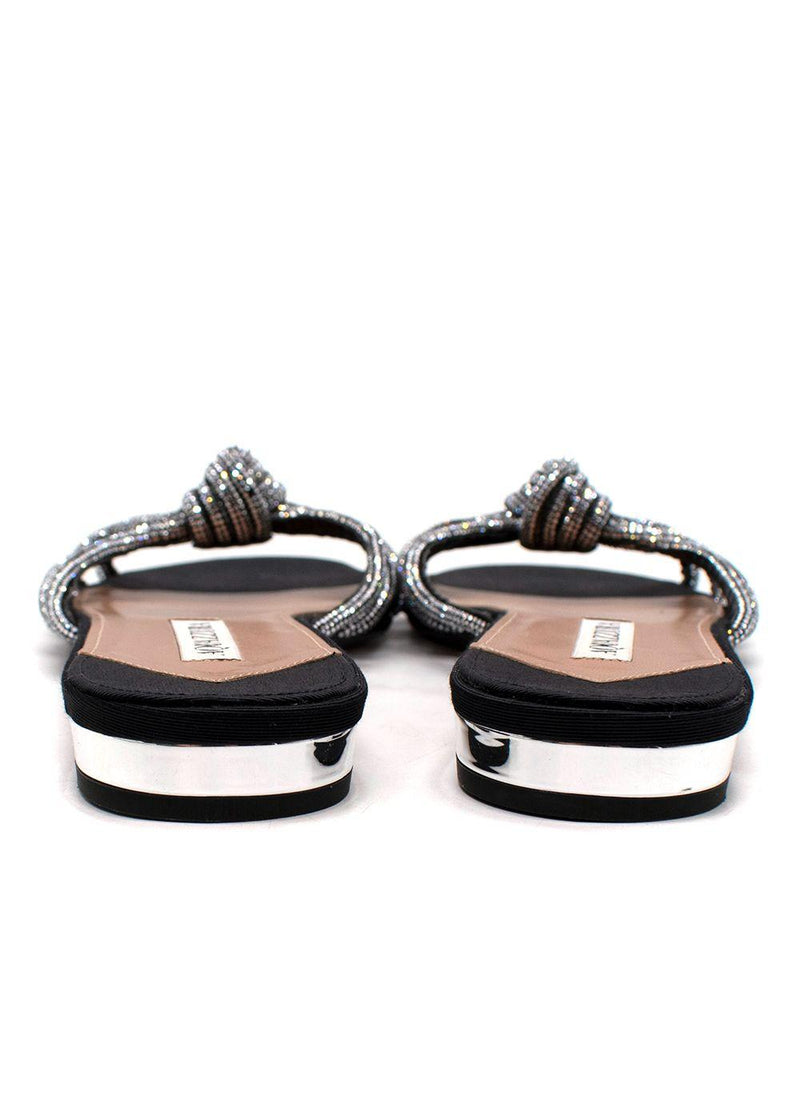 Aquazzura Black Crystal Flat Slides