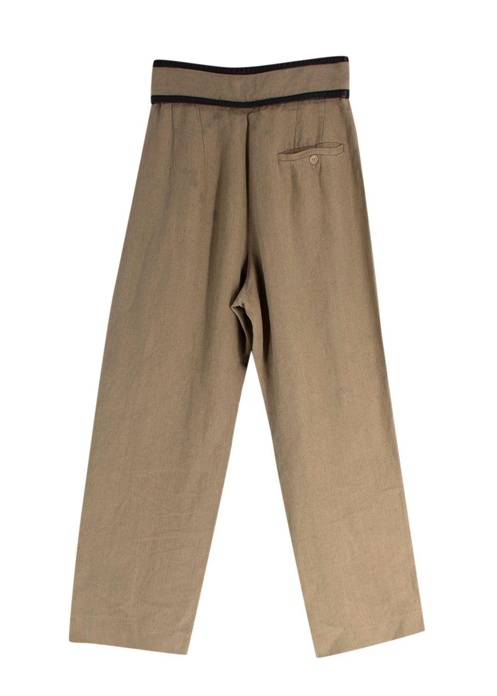 Celine Green Velcro Wide Leg Linen Trousers