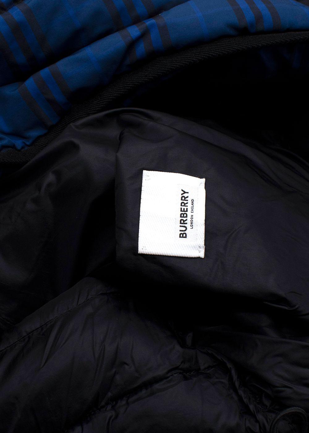 Burberry Blue Check Nylon Hooded Puffer Gilet