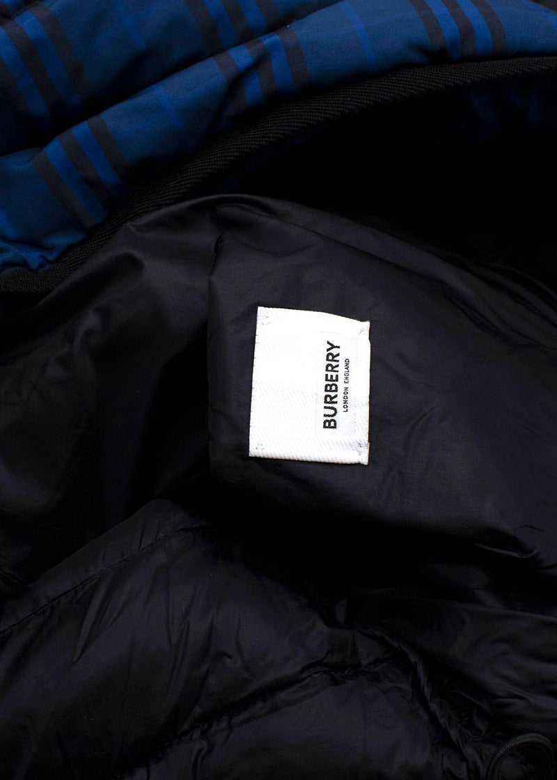 Burberry Blue Check Nylon Hooded Puffer Gilet