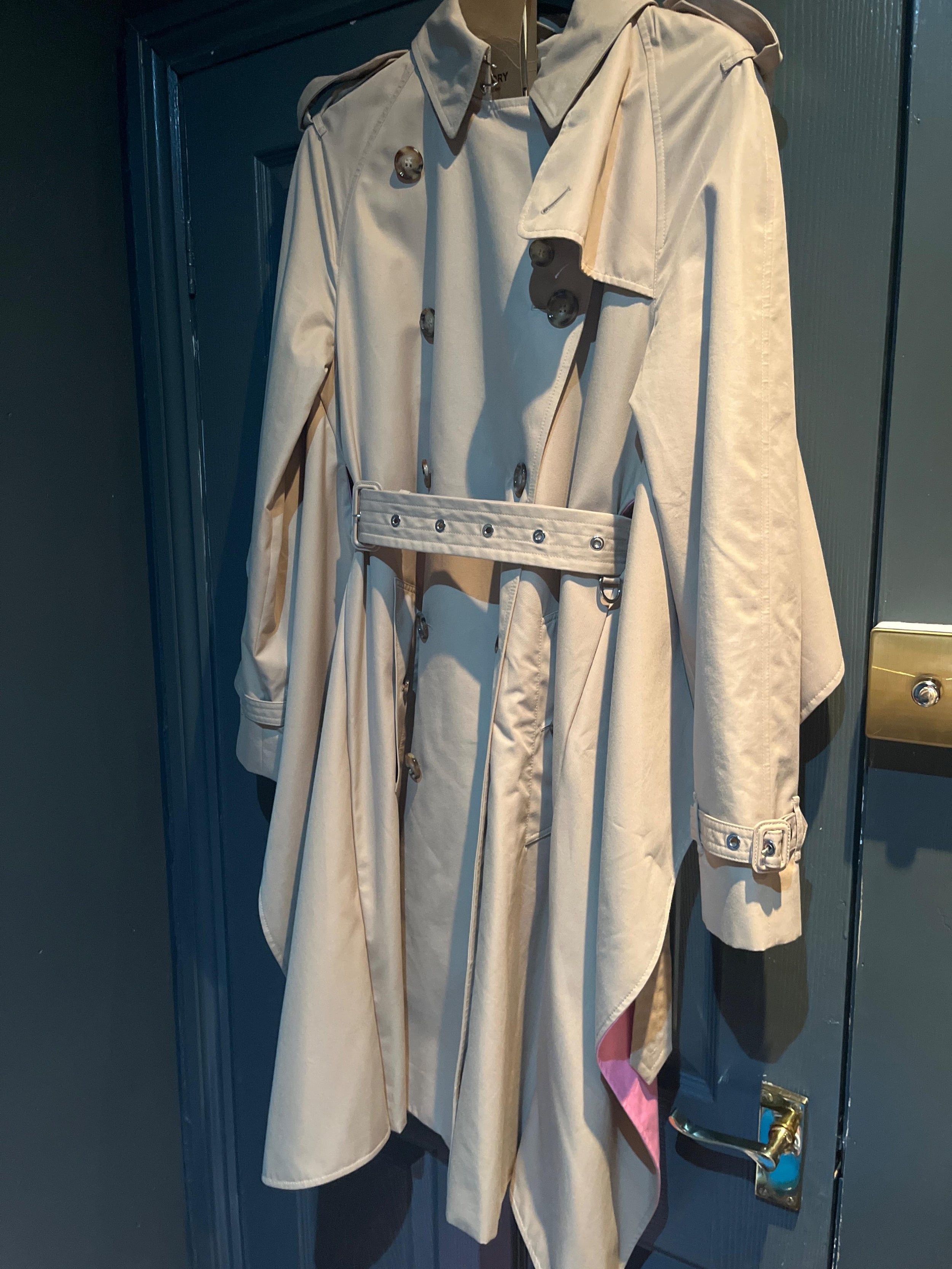 Burberry Soft Fawn Cape Trench Coat with Contrast Detail
