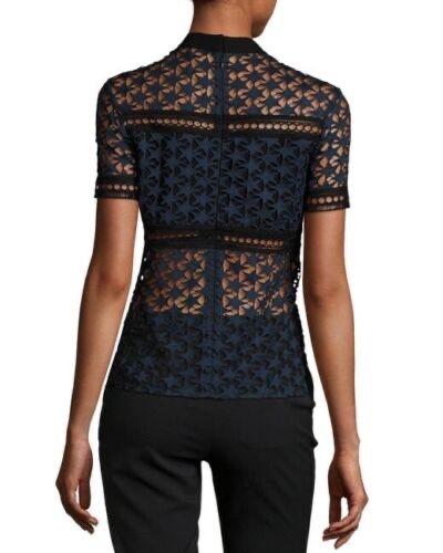 Navy Blue Star Lace Short Sleeved Blouse