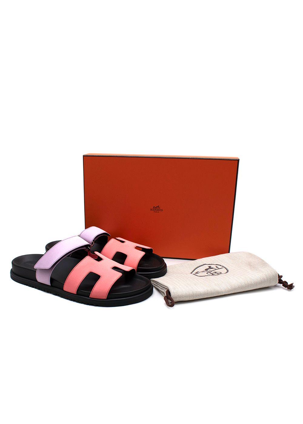 Hermes Chypre Sandals in Rose Peche and Violet Petale
