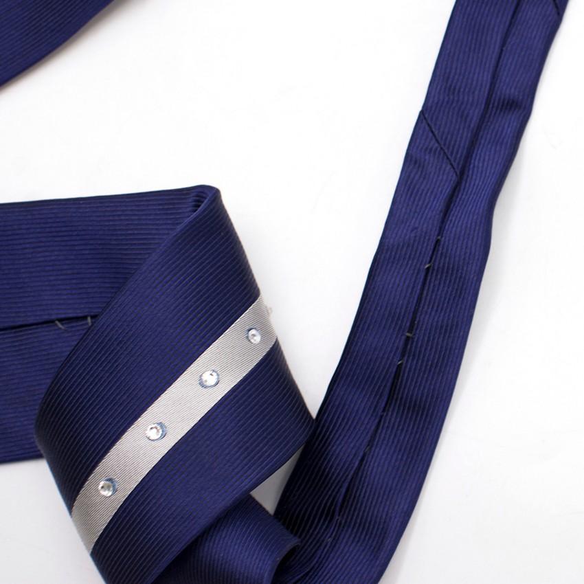 Duchamp Silk Navy & Silver Panel Diamante Tie