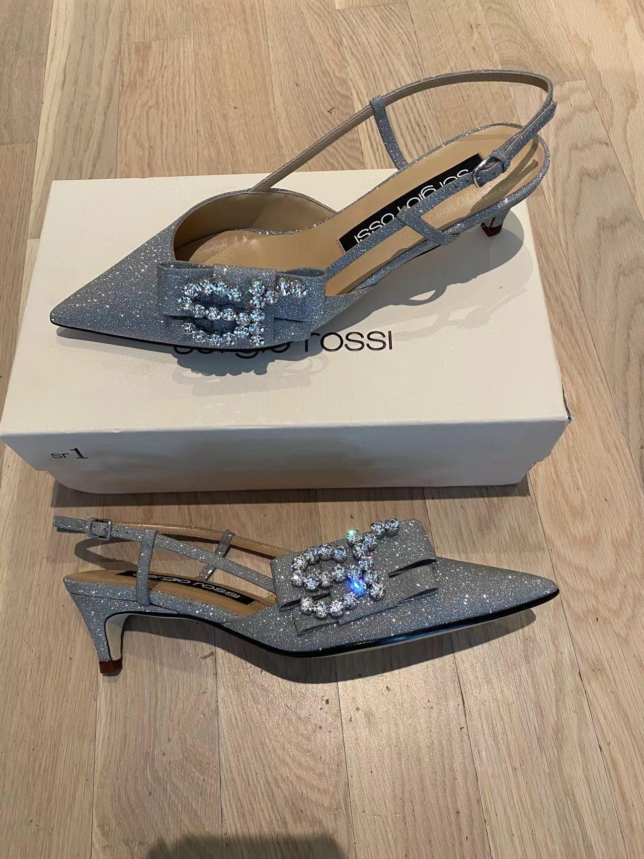 Silver glitter & crystal slingback heeled pumps