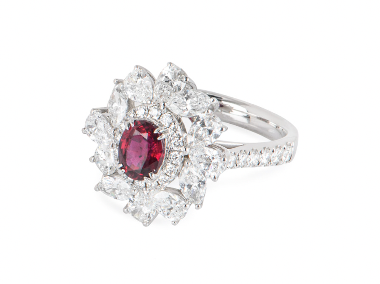 White Gold Ruby & Diamond Dress Ring - size 52