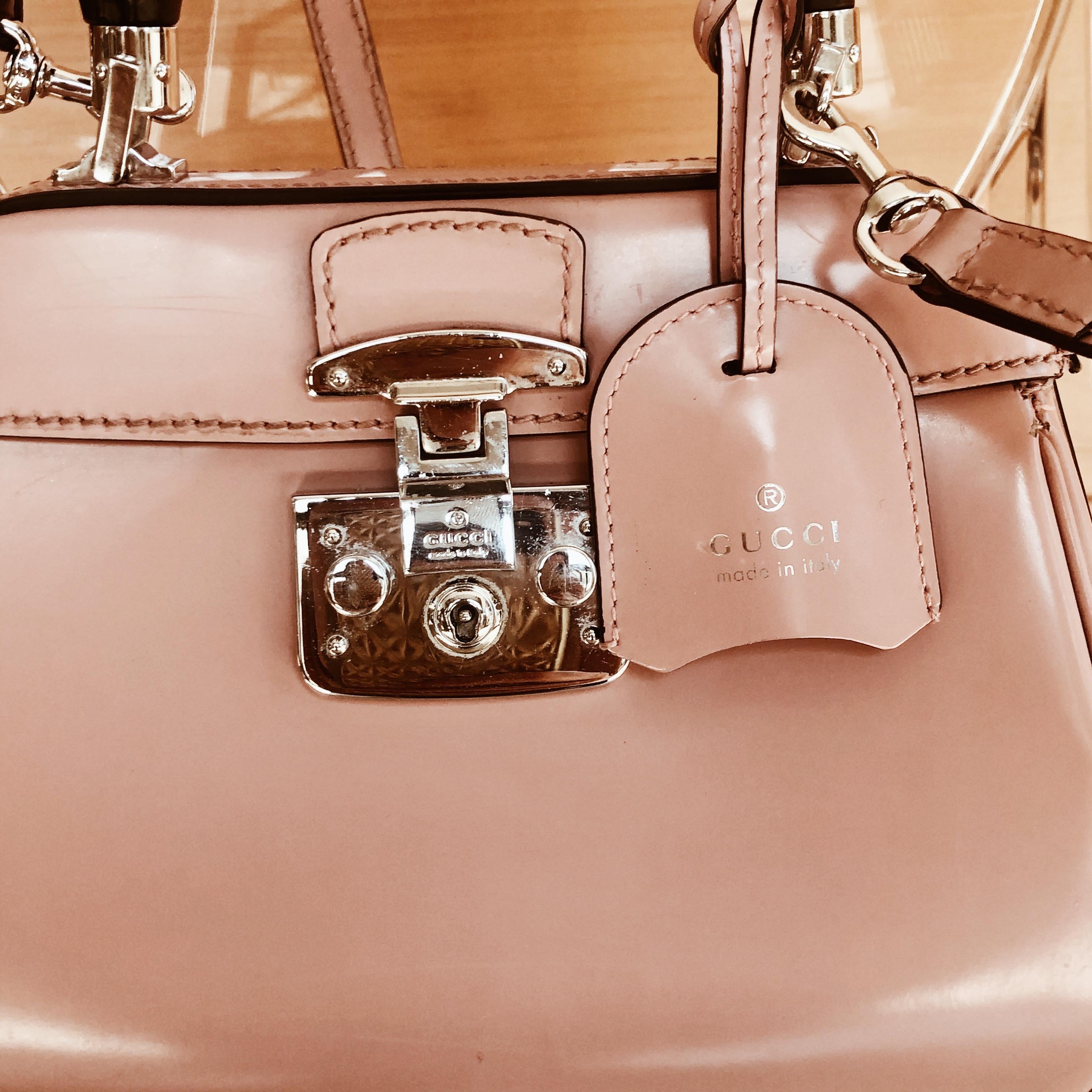 Gucci Pale Pink Lady Lock Bamboo Top Handle Bag