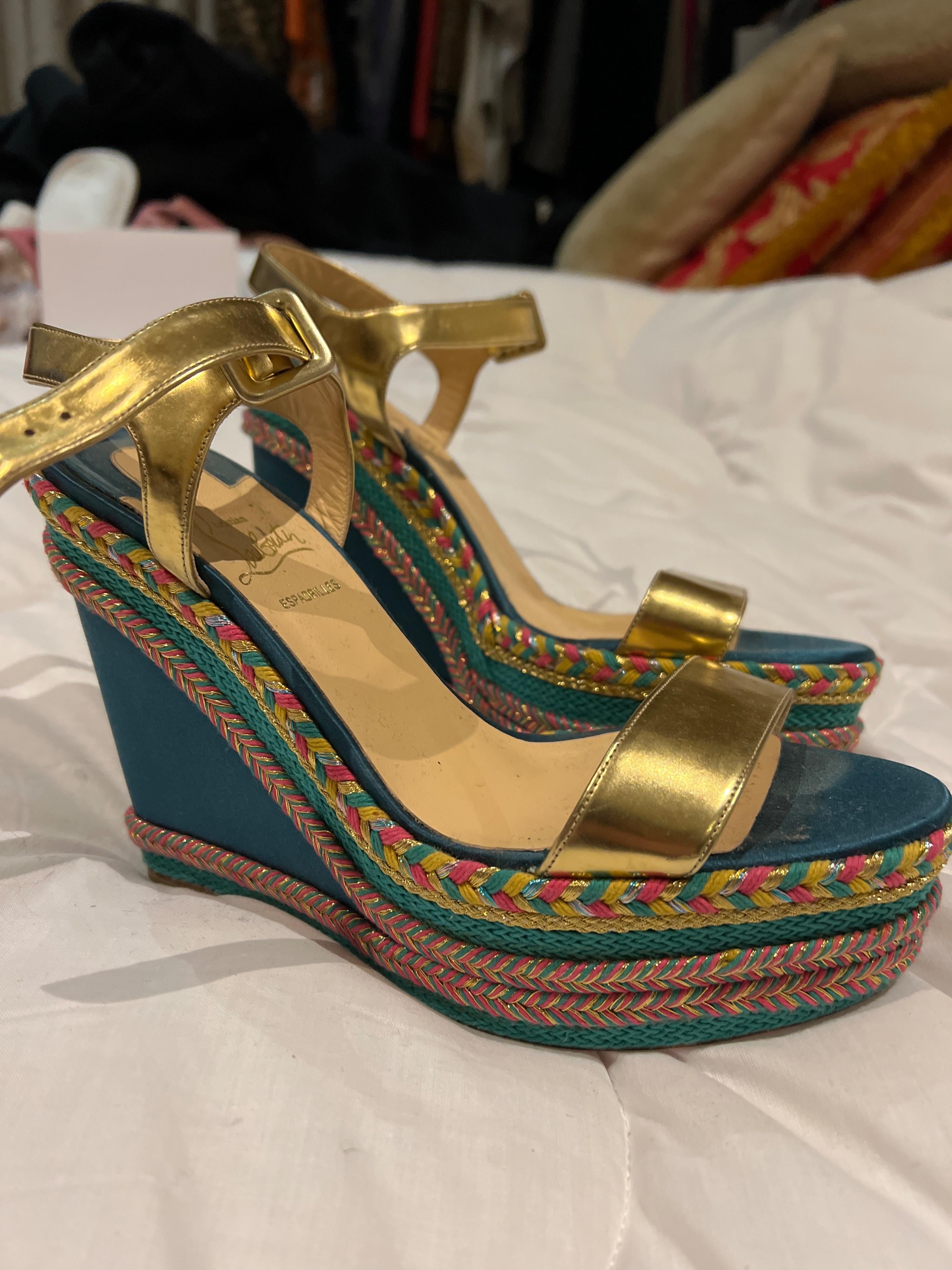 Multicolour Raffia Wedge Heeled Sandals