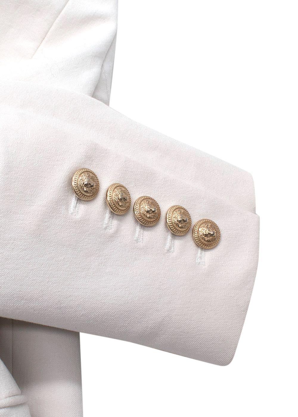 Balmain White Double Breasted Blazer with Gold Button Detail