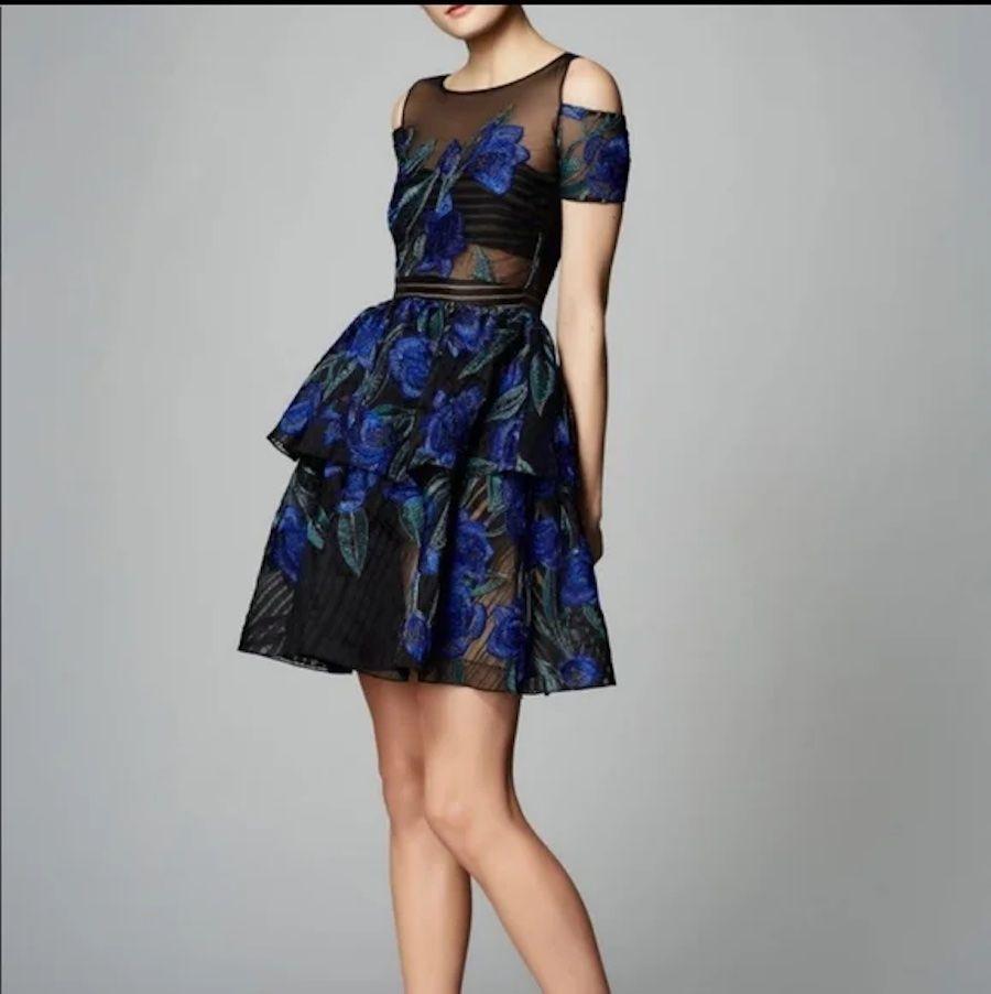 Marchesa Notte Floral Embroidered Mini Dress