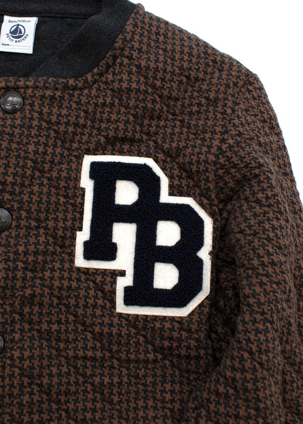 Kids 8y Brown and grey cotton houndstooth bomber jacket