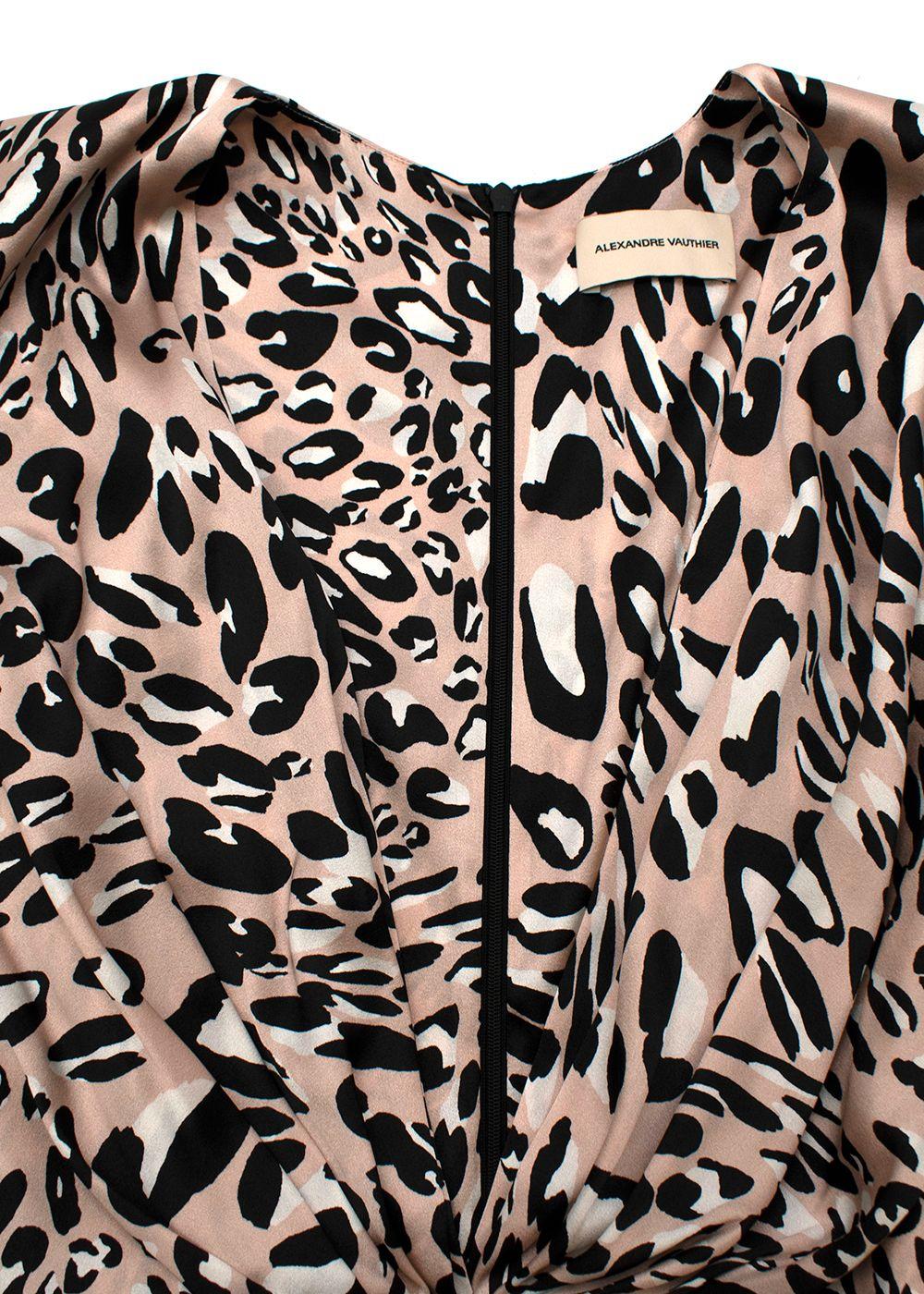 pink leopard print silk draped mini dress