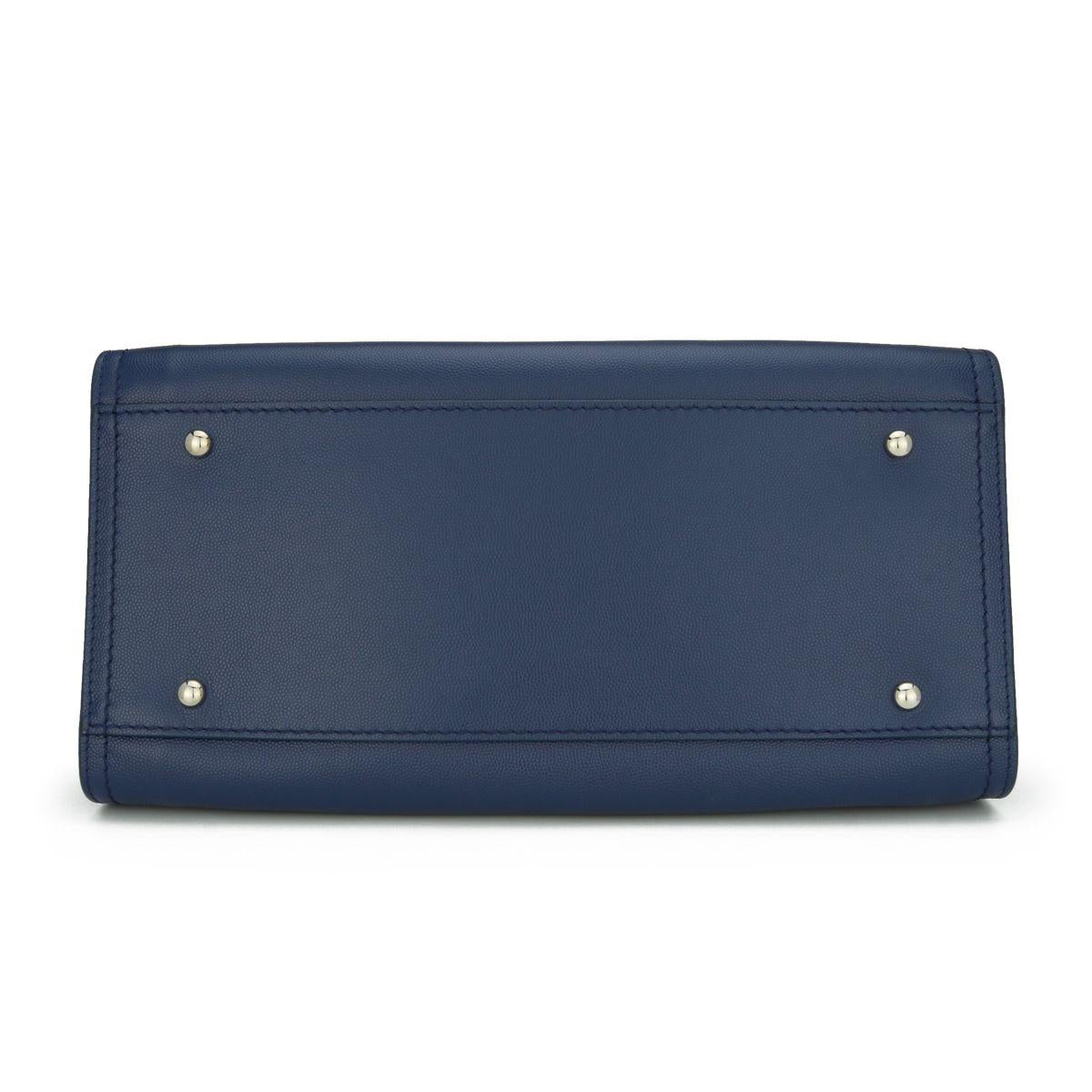 Studded Navy Blue Caviar Deauville Tote Small