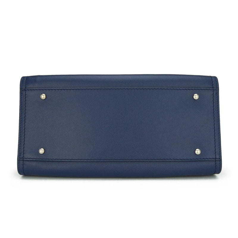 Studded Navy Blue Caviar Deauville Tote Small