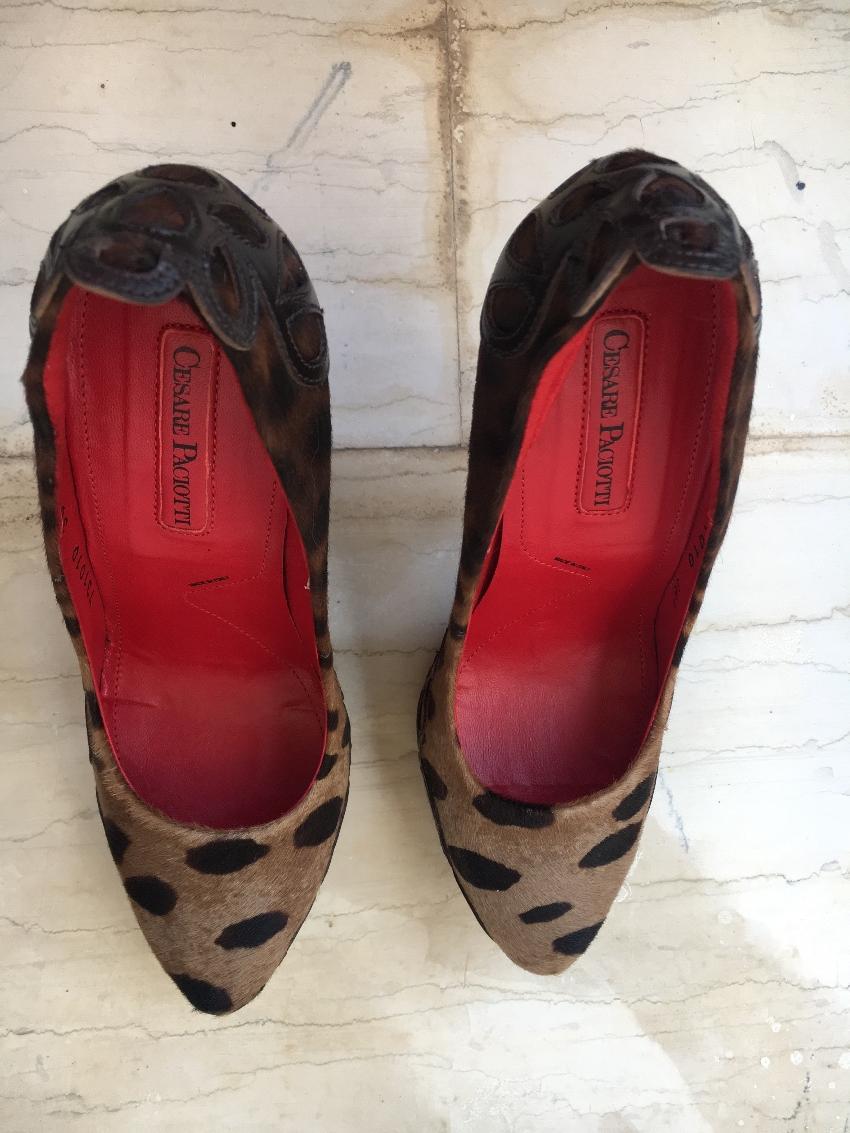 Cesare Paciotti animal print pony hair stiletto pumps