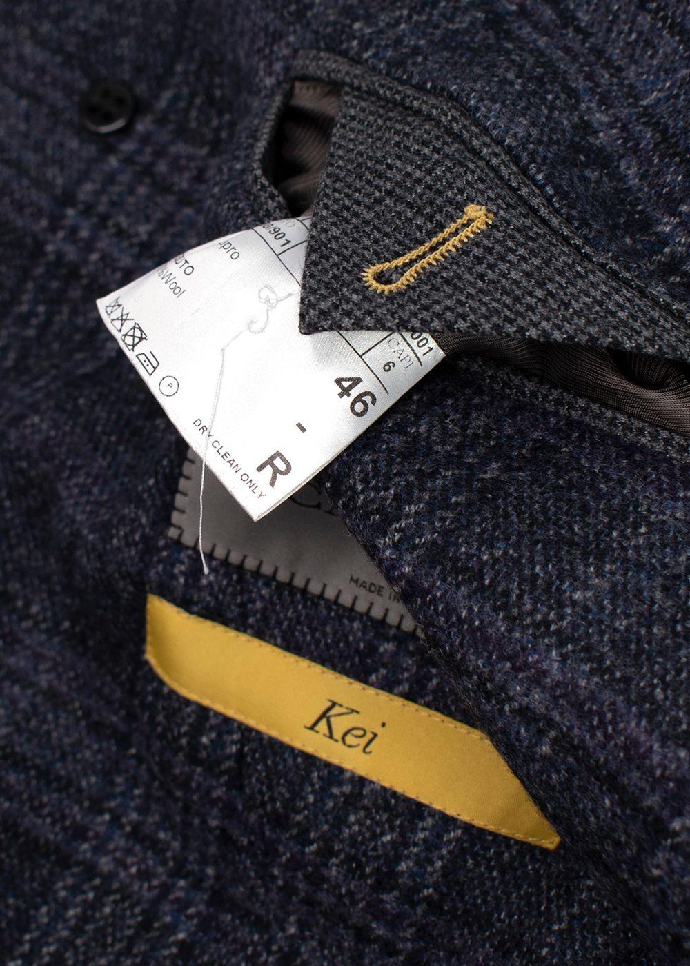 Canali Navy Check Kei Longline Coat