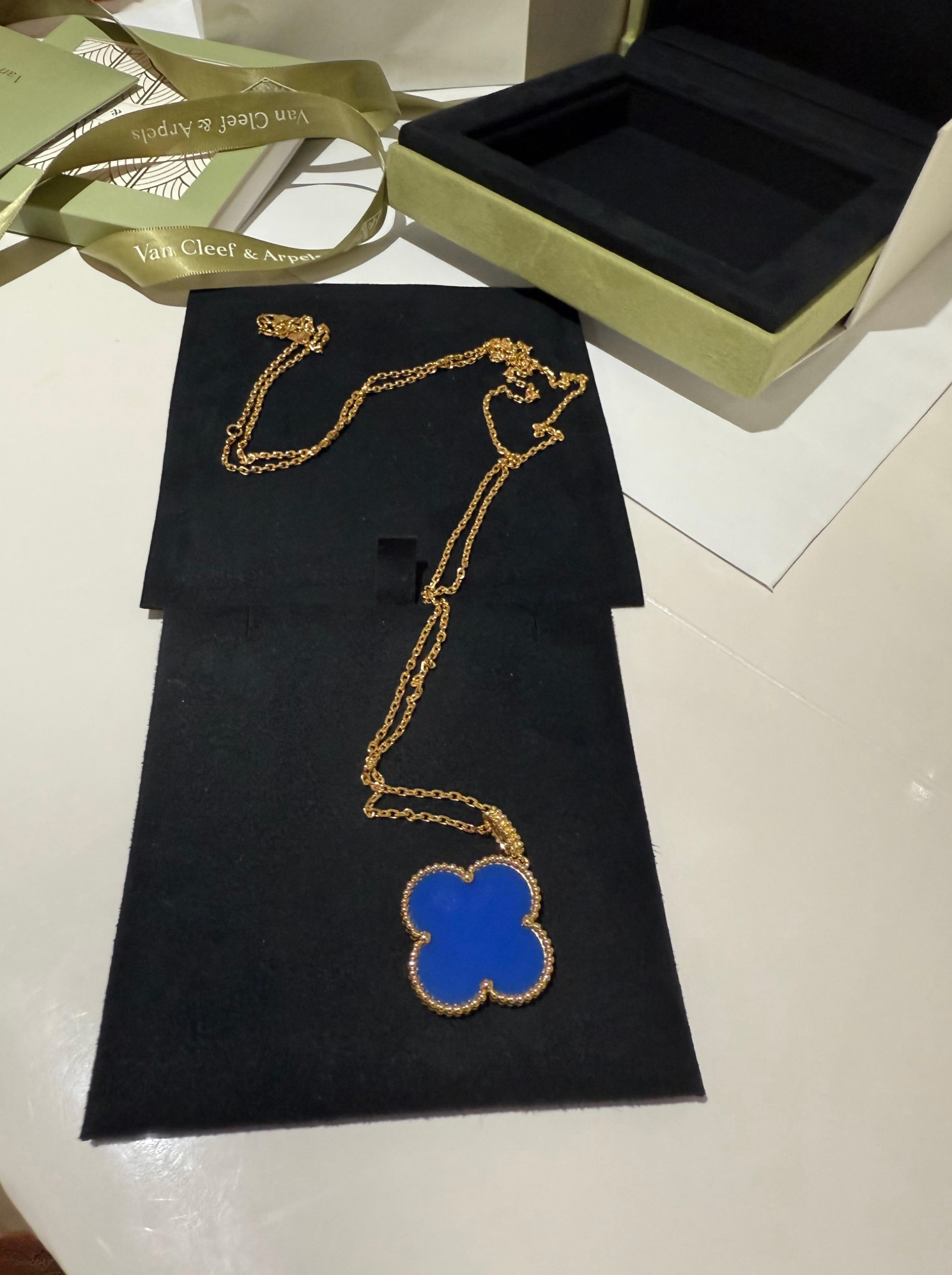 Van Cleef & Arpels Magic Alhambra Blue Agate Long Necklace