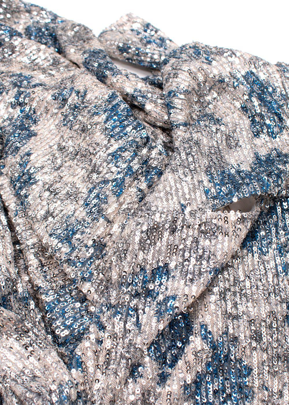 Maje Silver/ Blue Raquine Sequin-Embellished Draped Mini Dress