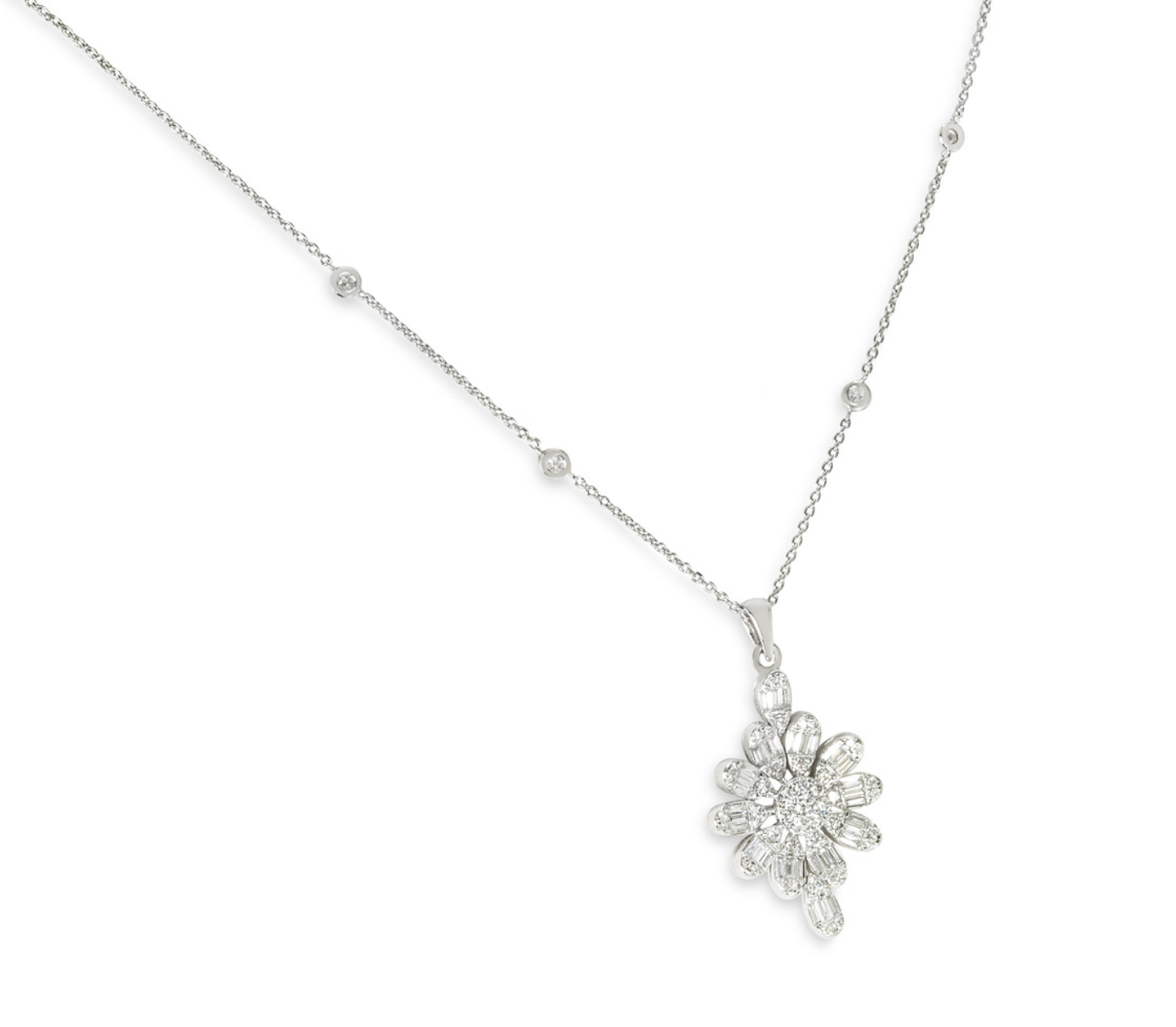 White Gold Diamond Floral Pendant Necklace 0.98ct TDW