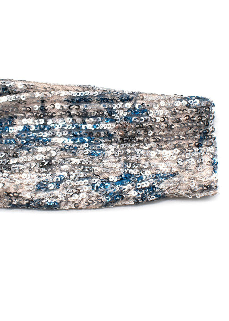 Maje Silver/ Blue Raquine Sequin-Embellished Draped Mini Dress