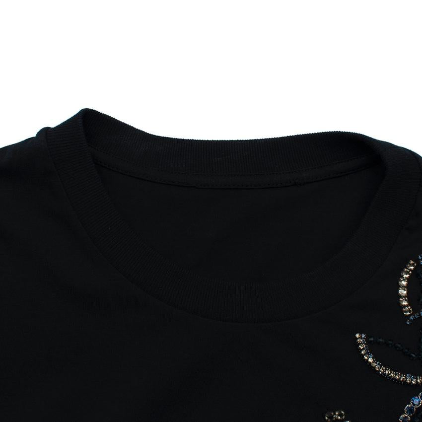 Prada Navy Cotton T-Shirt with Crystal Embellished Shoulder