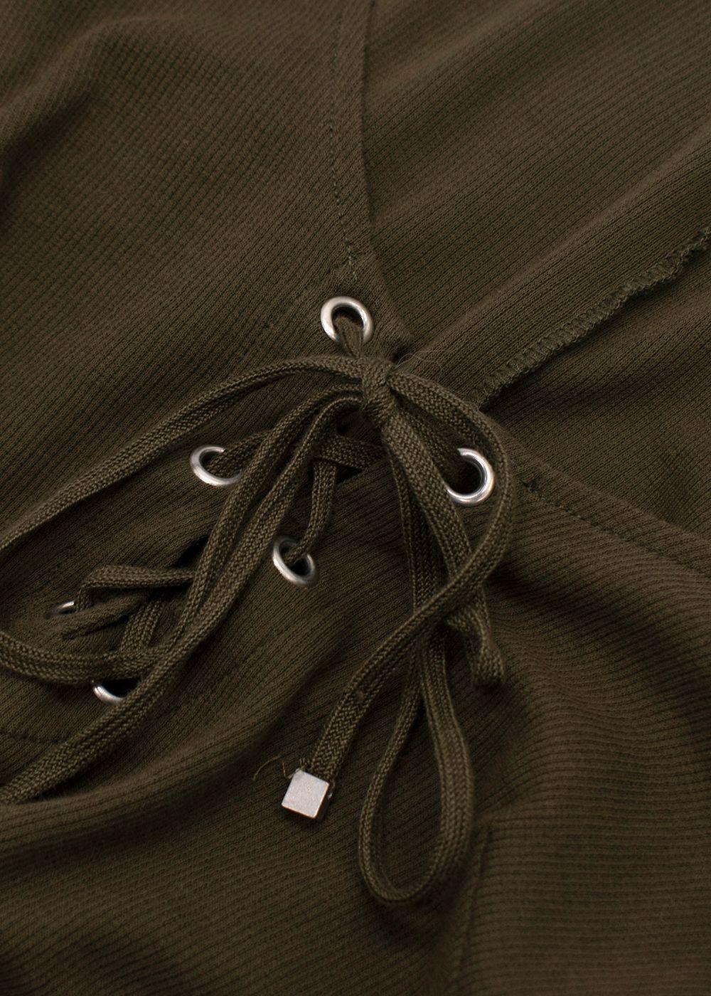 Dolce & Gabbana Khaki Ribbed Lace Up Detail Top