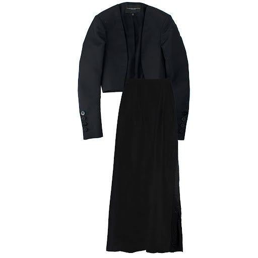 Carolina Herrera Black Cropped Blazer and Maxi Skirt Silk Suit