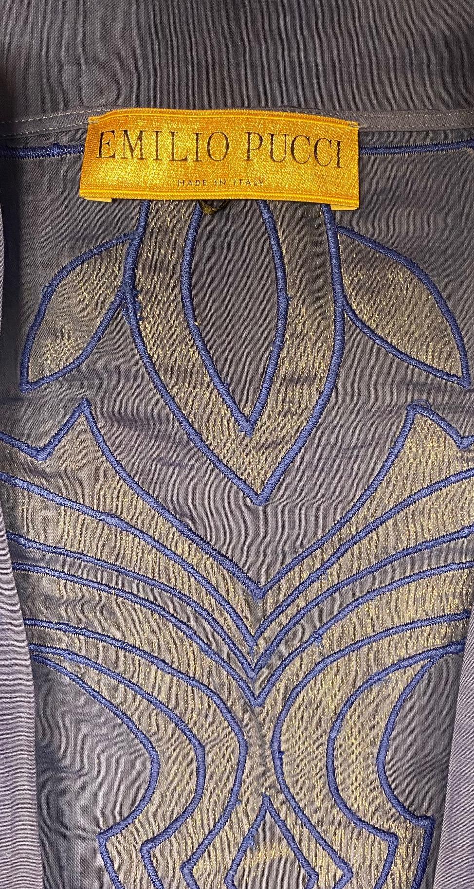 Emilio Pucci Blue Embroidered Silk Blend Kaftan