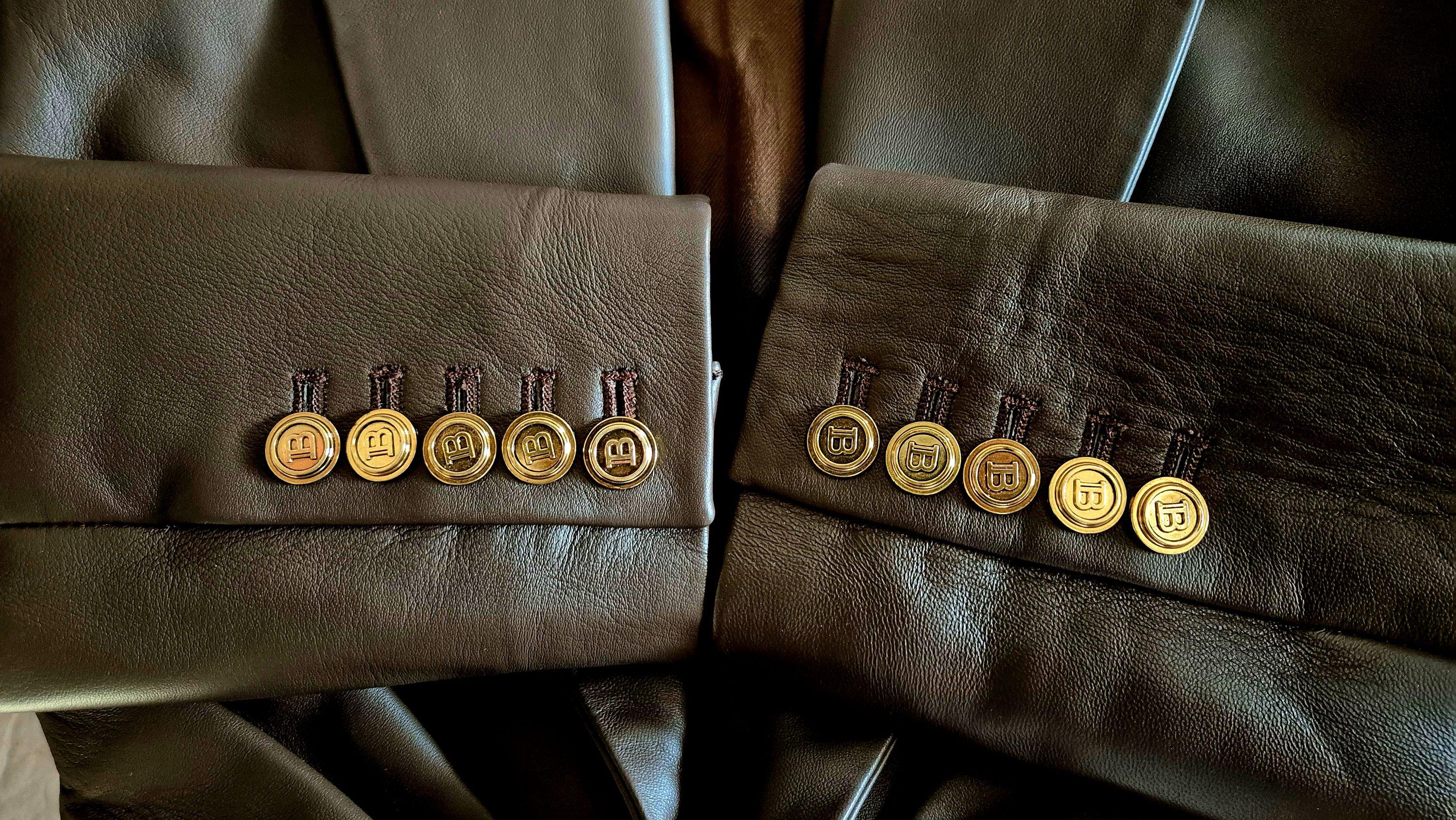 Balmain Brown Ruched Leather Blazer