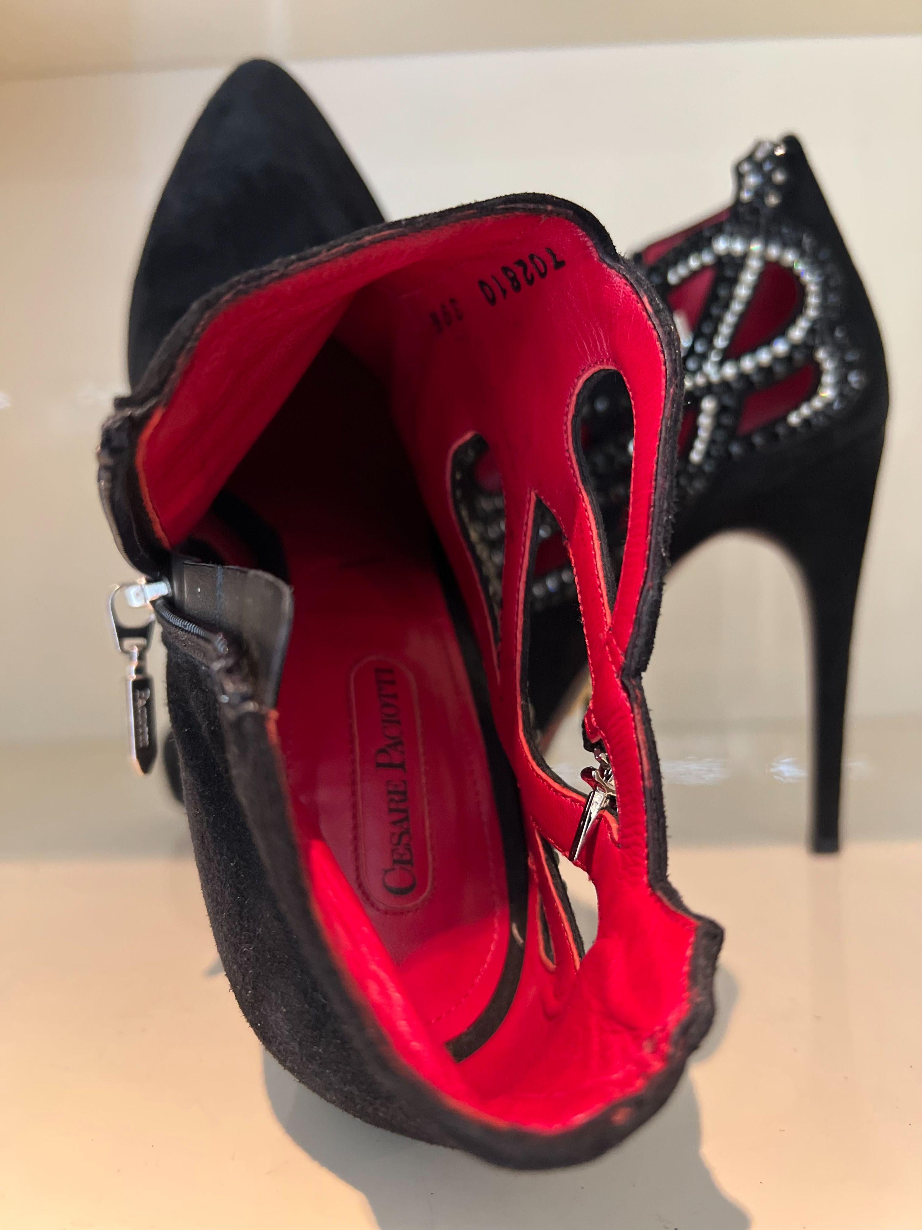 Crystal Embellished Suede Cut-Out Ankle Boots