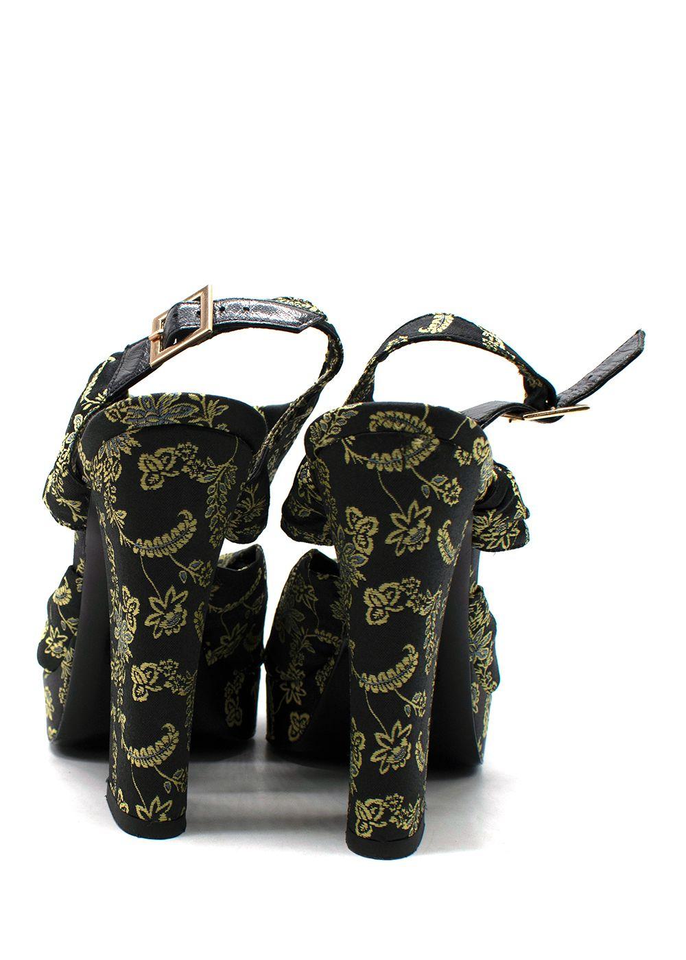 Erdem Black and Green Brocade Platform Sandals