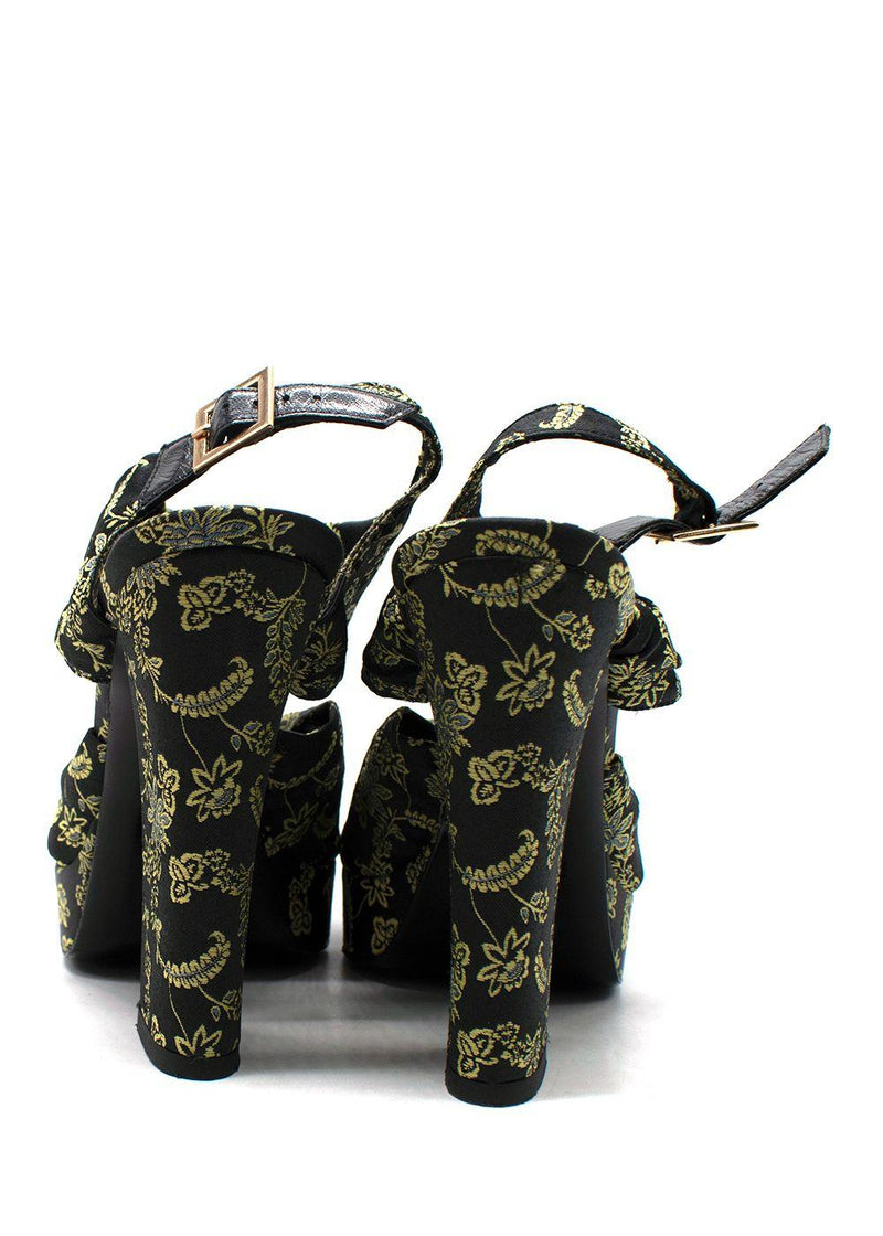 Erdem Black and Green Brocade Platform Sandals