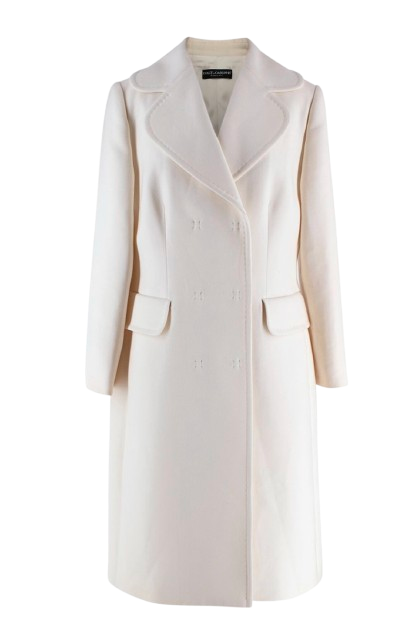 Dolce & Gabbana Cream Double Breasted Longline  Wool Coat