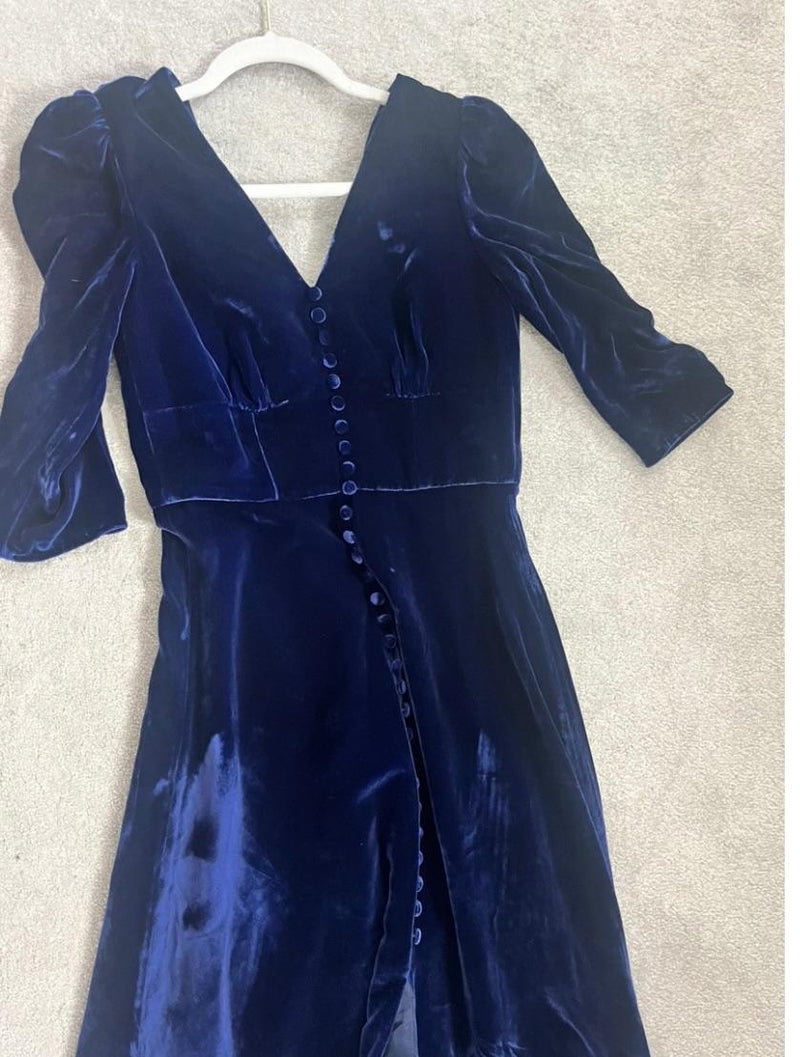 Saloni Blue Velvet Midi Dress