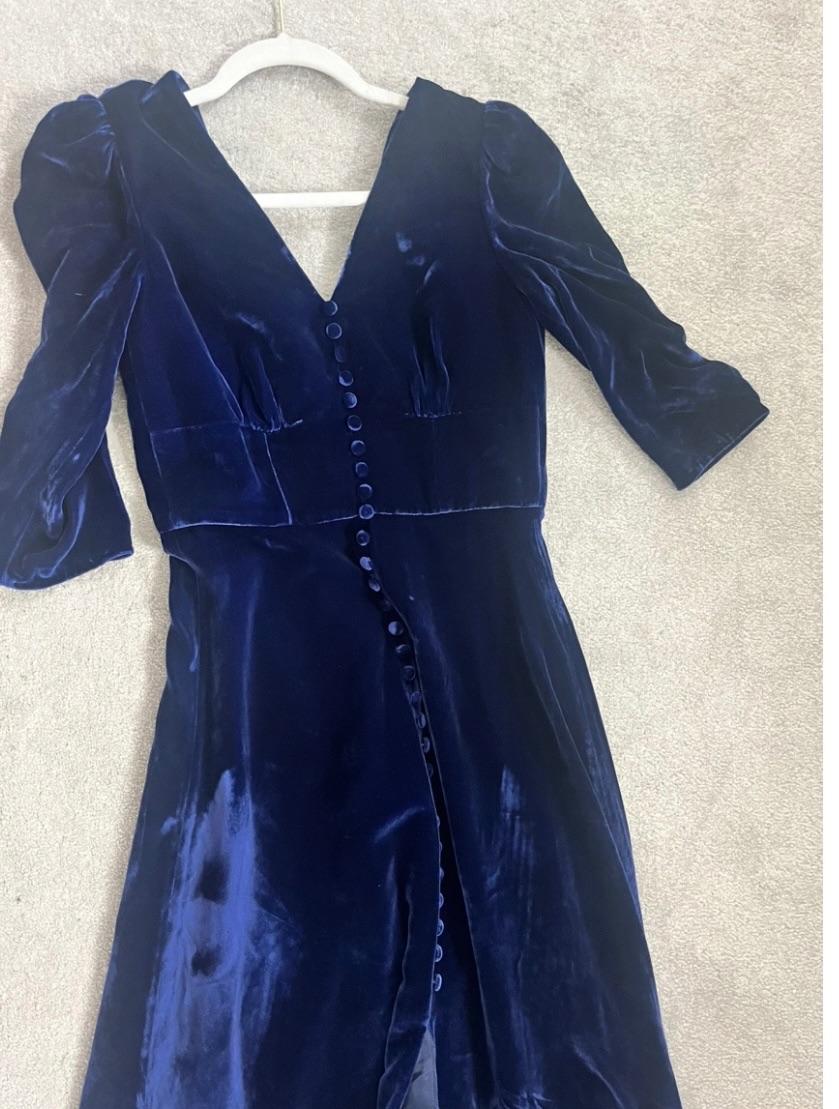 Saloni Blue Velvet Midi Dress