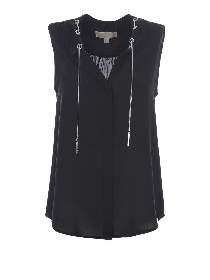 Michael Michael Kors Black Silk Eyelet Top