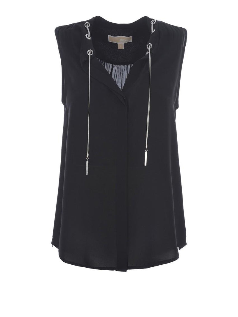 Michael Michael Kors Black Silk Eyelet Top