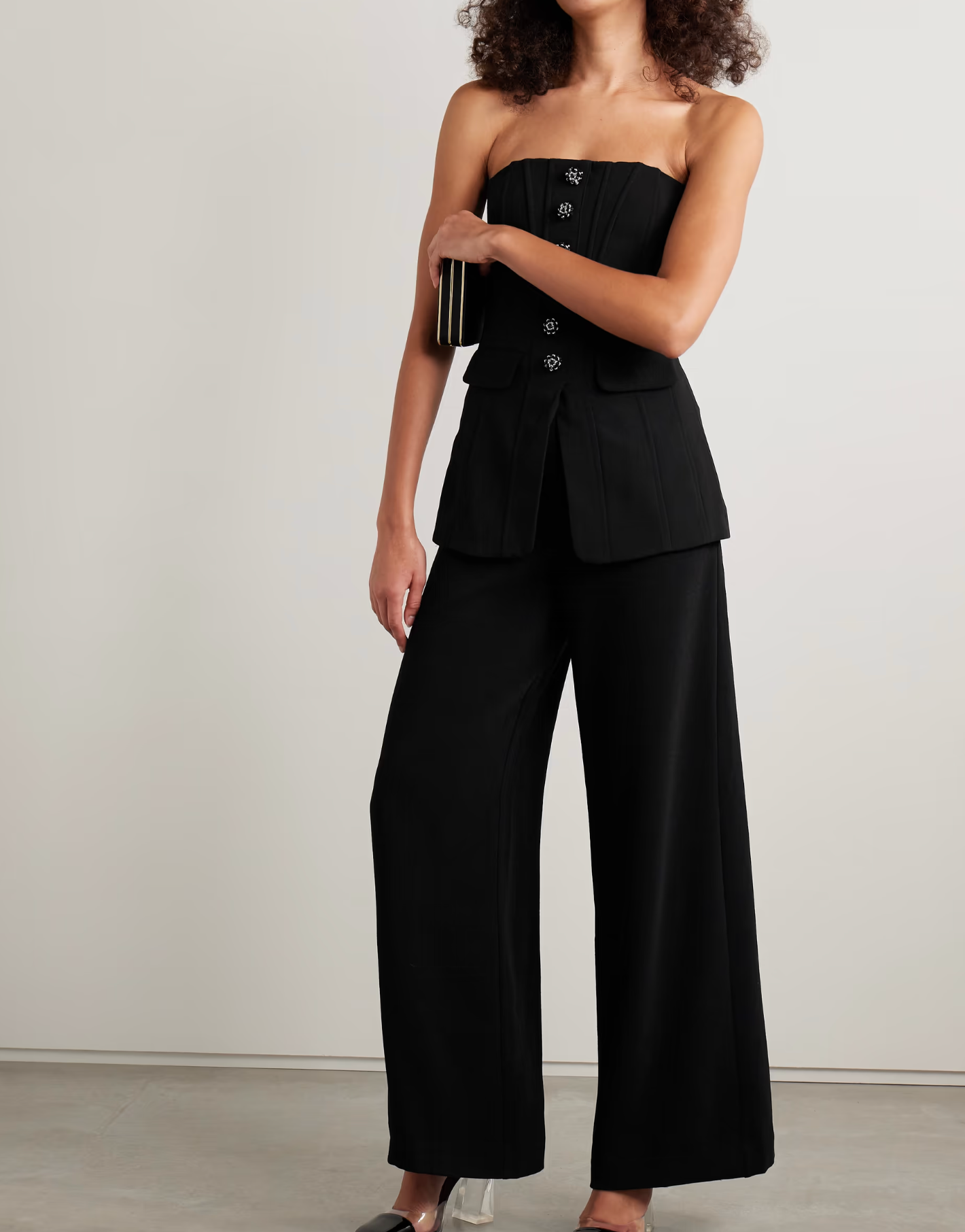Self Portrait Convertible Strapless Crystal-Embellished Peplum Crepe Jumpsuit