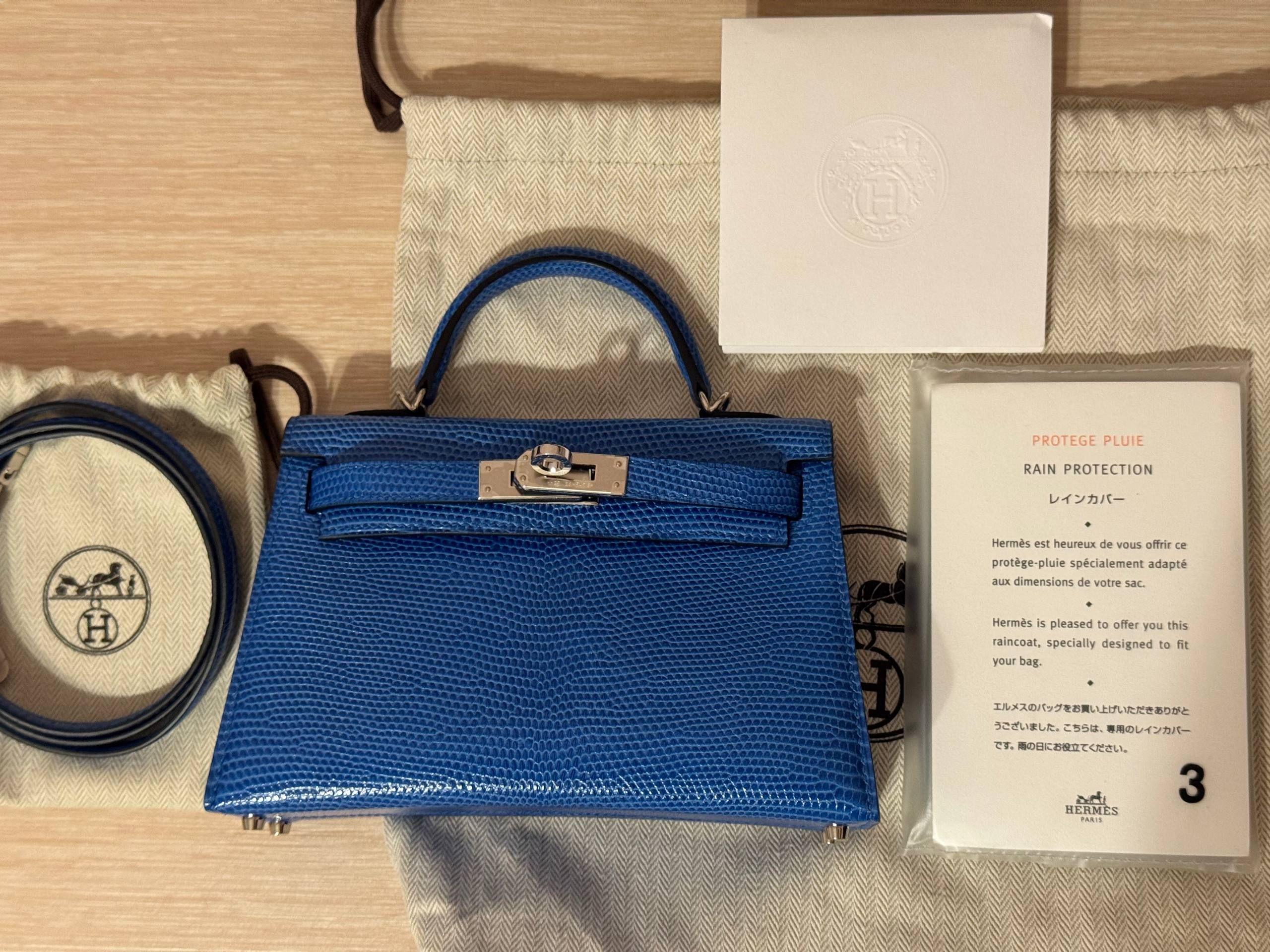 Hermes Rare Bleu Sapphire Mini Kelly II - Full set with receipt No CITES
