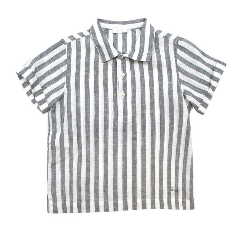 Il Gufo Grey Striped Linen Short Sleeved Shirt