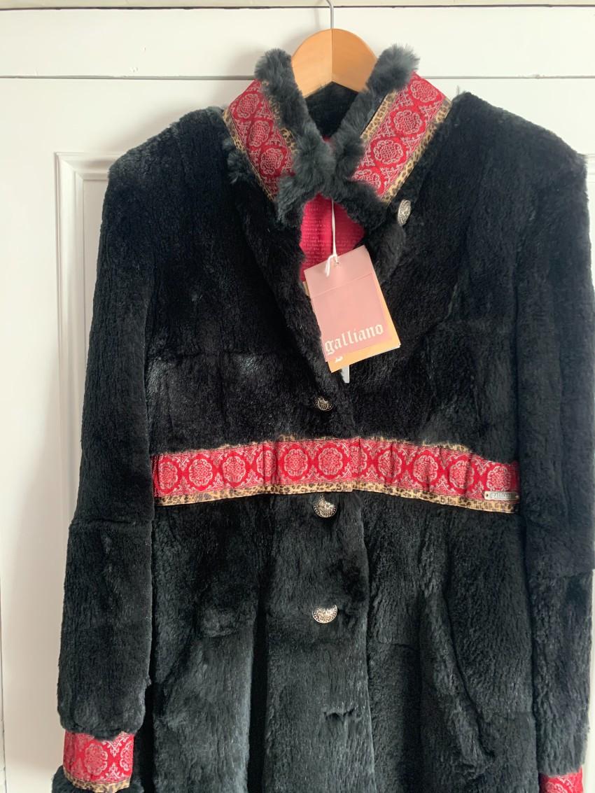 Galliano Black Embroidered Rabbit Fur Coat