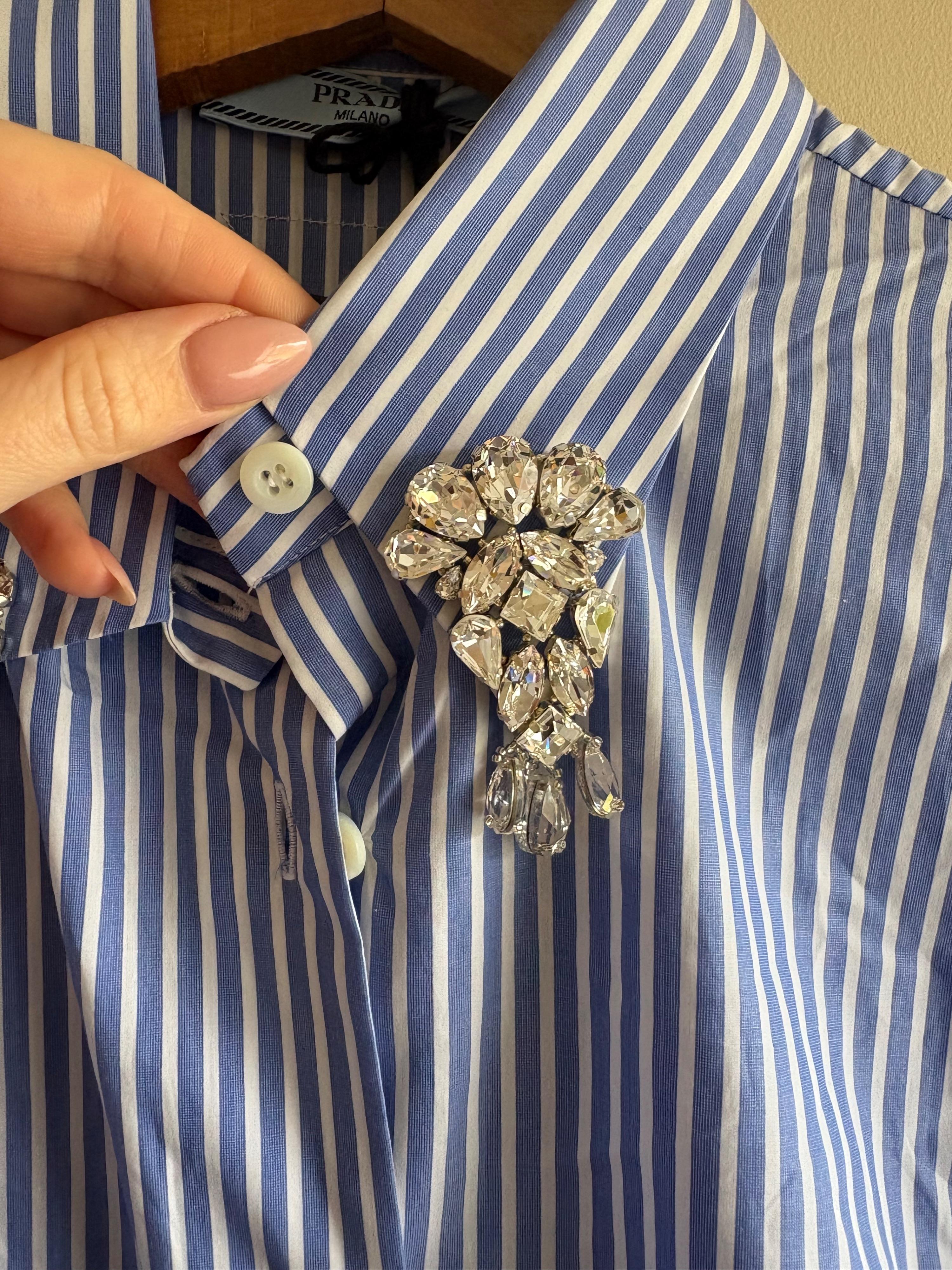 Prada Embellished Collar Striped Shirt