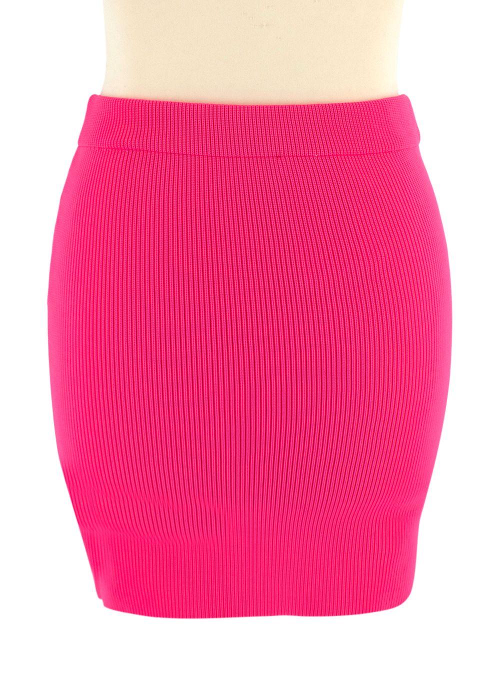 Helmut Lang Bright Pink Essential Crop Cardigan and Mini Skirt Set