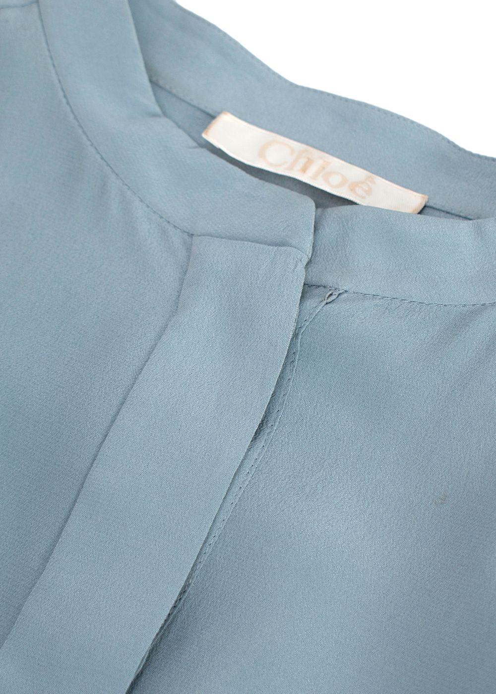 Chloe Blue Collarless Silk Blouse