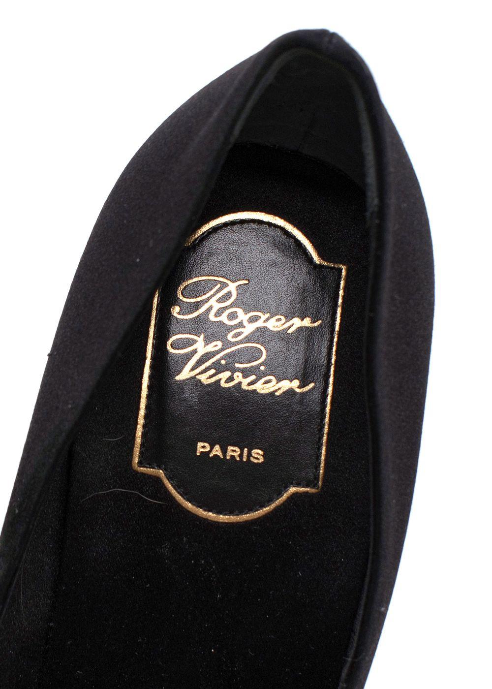 Roger Vivier Black Crystal-Embellished Satin Platform Pumps