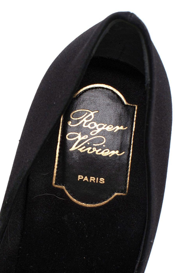 Roger Vivier Black Crystal-Embellished Satin Platform Pumps