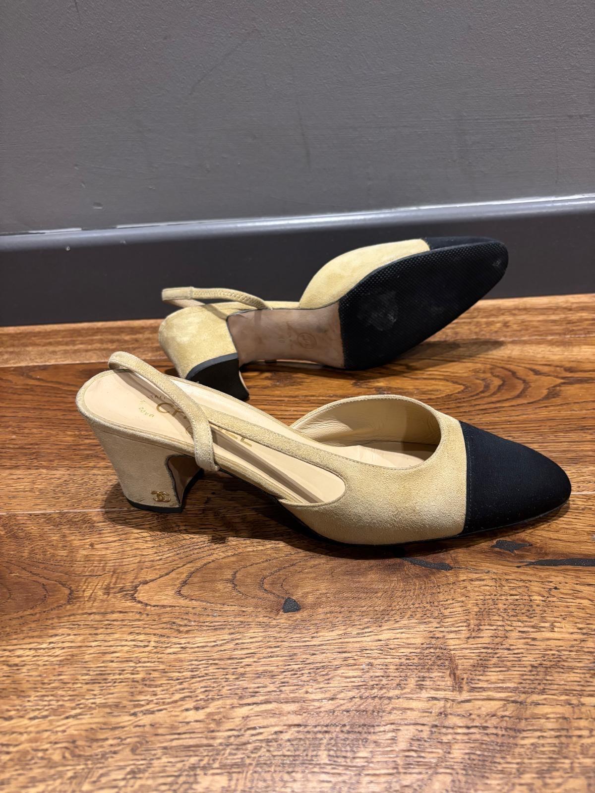 Chanel Beige Suede Slingback Sandals
